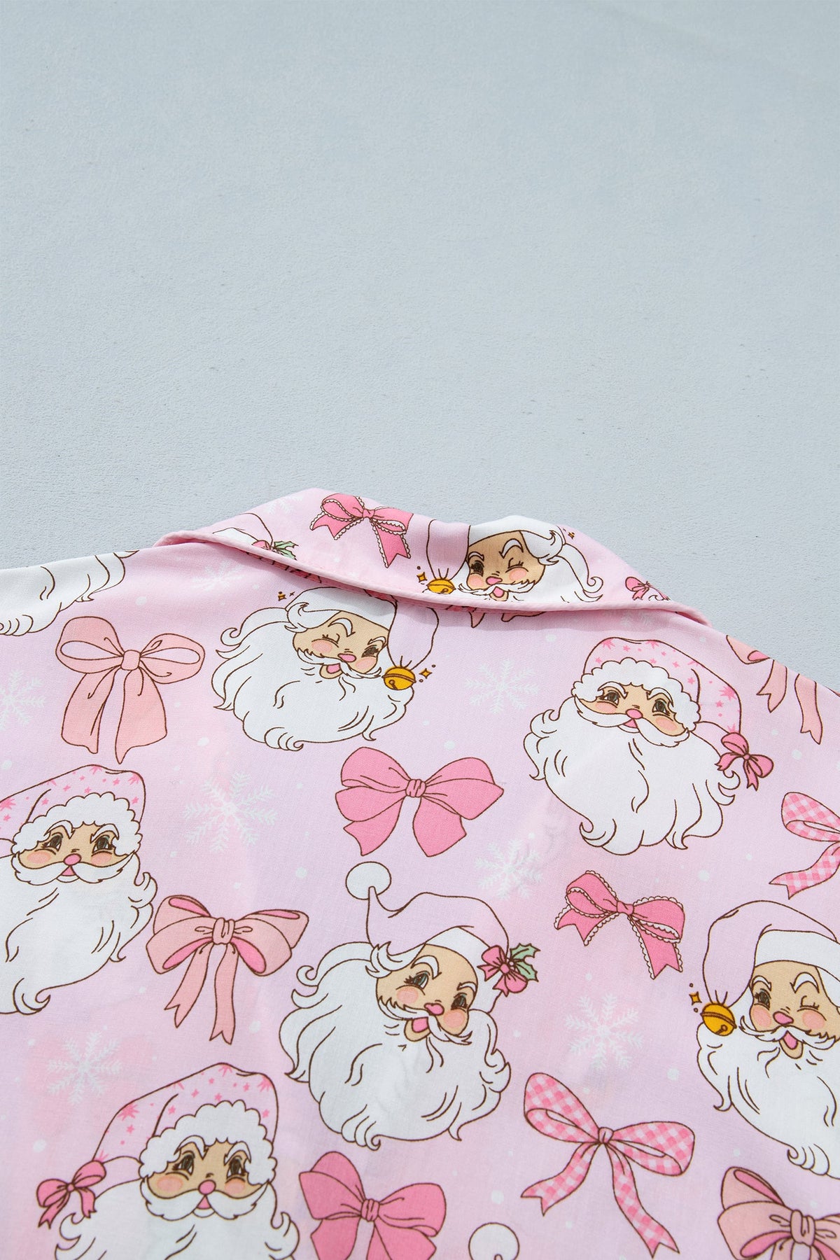 Pink Abstract Santa Print Long Sleeve Full-Length 2Pcs Lounge Set