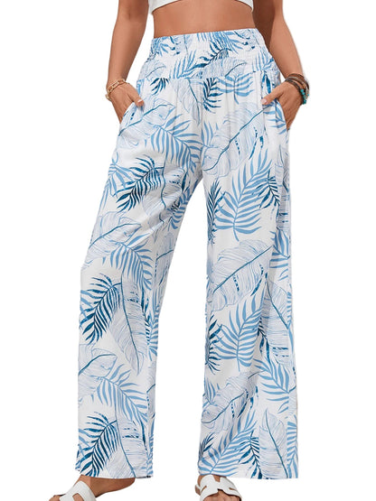 Tropical Wide Leg Pants | Shirred Waist Women’s Style