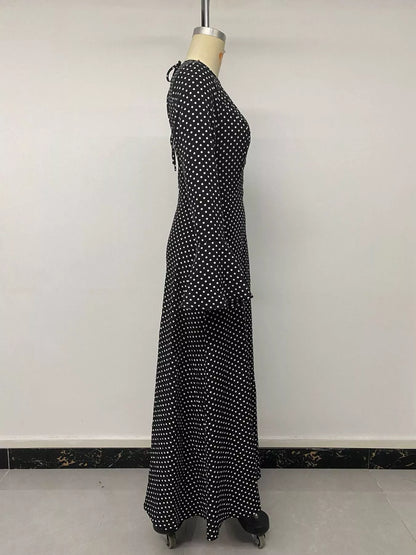 Polka Dot Flare Sleeve Maxi Dress