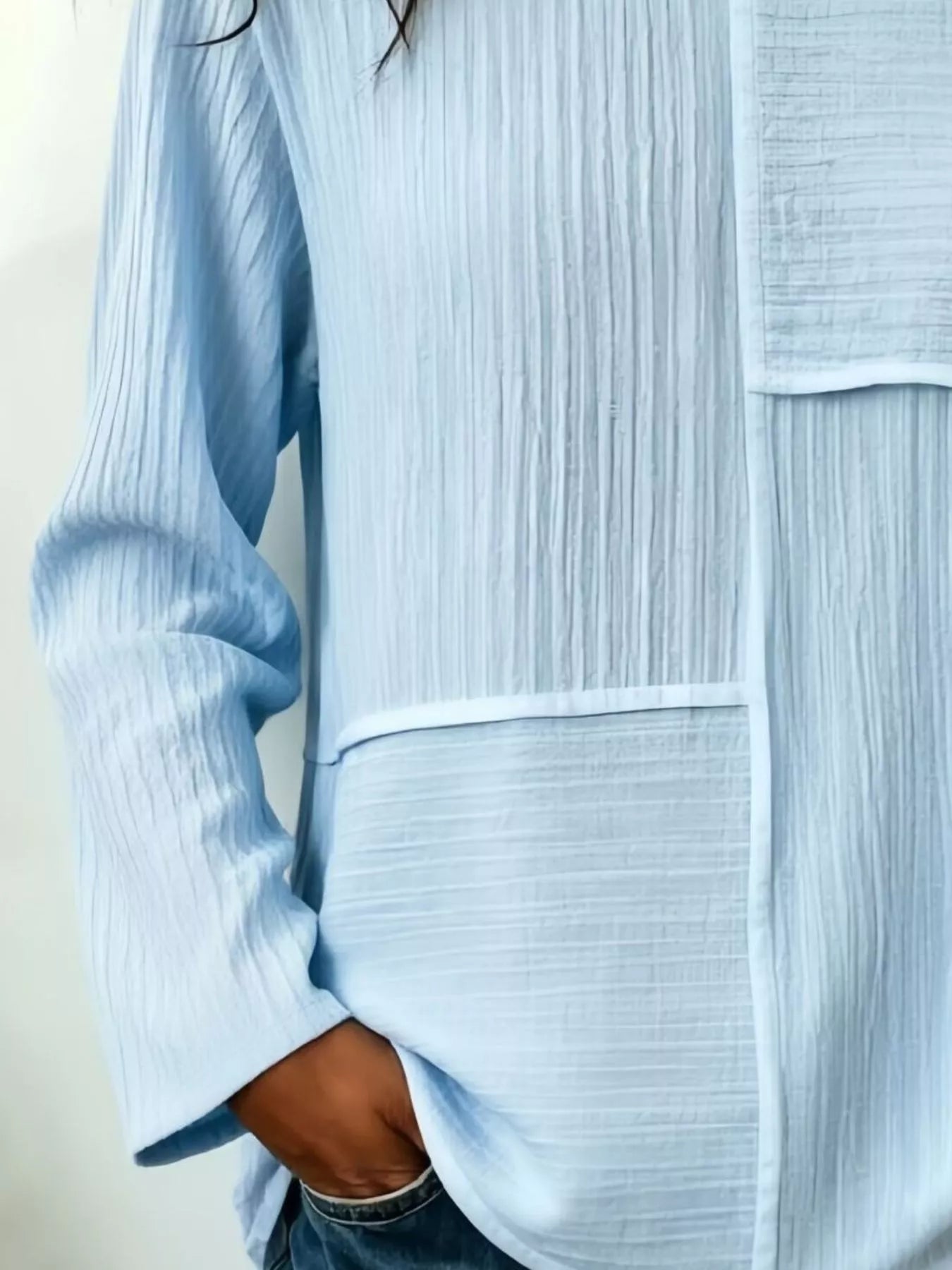 Women's Textured Patchwork Long Sleeve Top
