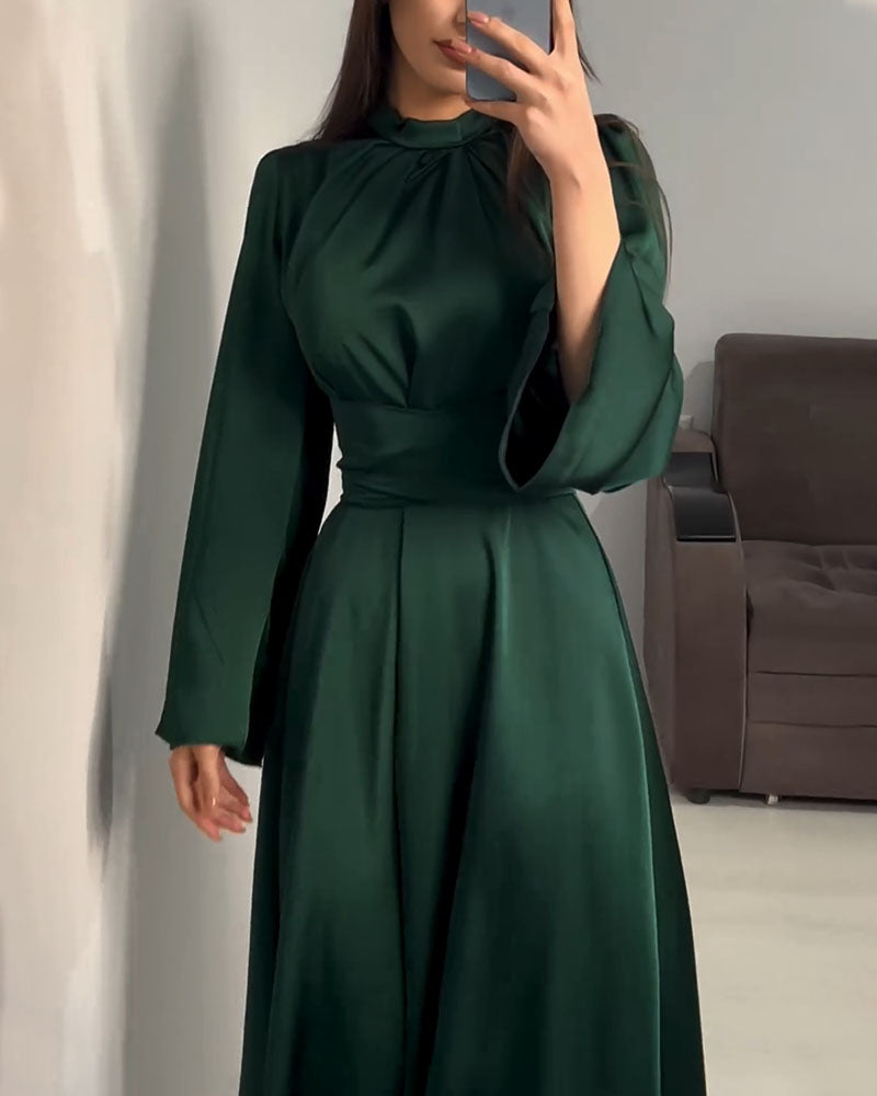 Chic pleated collar cross-waist tie dress