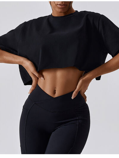 Blue Zone Planet | Cropped Round Neck Short Sleeve Active Top