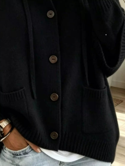 Full Size Casual Hooded Button-Down Knit Cardigan with Pockets Plus Size