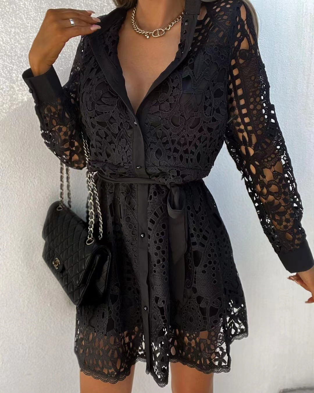 Elegant Crotchet Lace Mini Dress