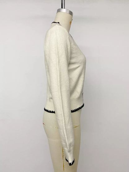 Contrast Trim V-Neck Button-Down Cardigan