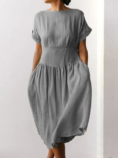 2023 New Linen Grass Green Midi Dress