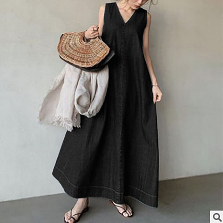 A-Line Oversized V-neck Sleeveless Dress