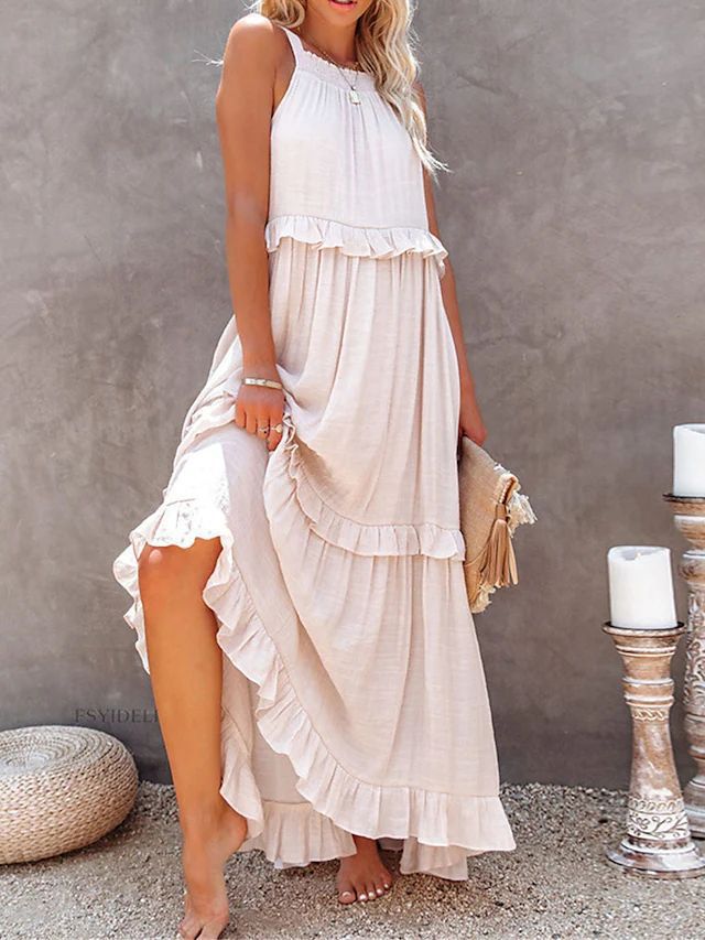 Long Ruffled With Swing Beach Maxi Dress