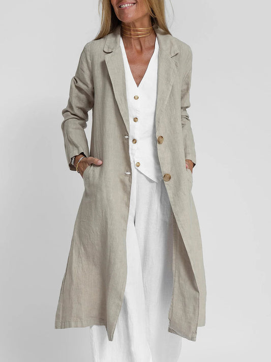 Cotton Lapel Neck and Pocket Long Jacket