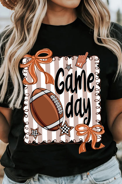 Black Casual Game Day Football Striped Tee