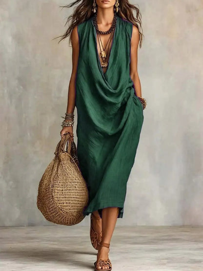 Full Size Cowl Neck Sleeveless Midi Dress Plus Size