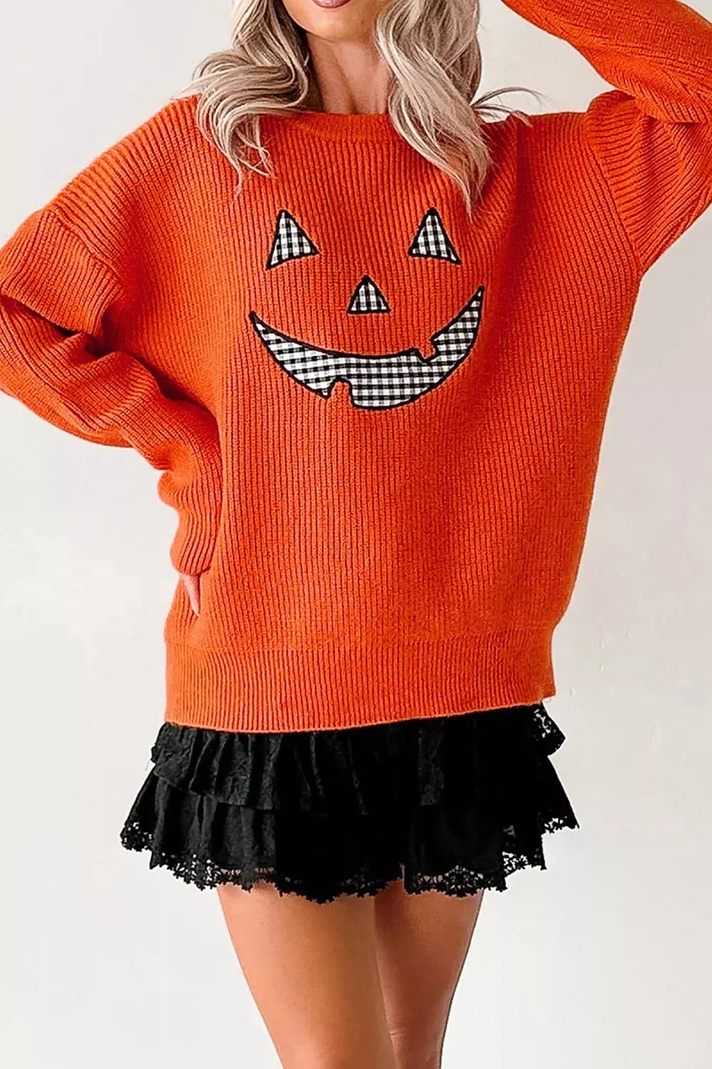 Drop Shoulder Long Sleeve Round Neck Halloween Sweater