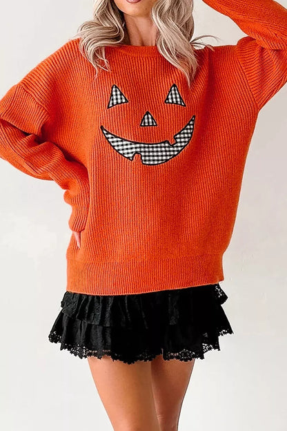 Drop Shoulder Long Sleeve Round Neck Halloween Sweater