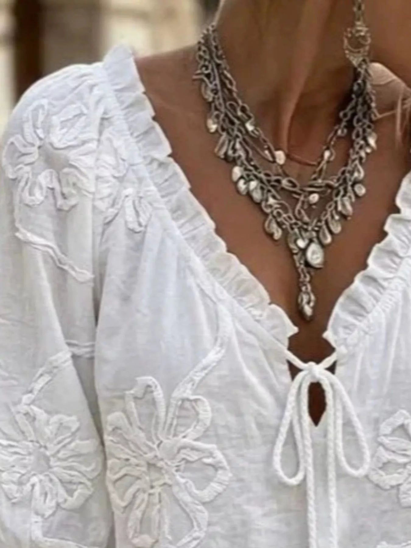 Plus Size Floral Tie Front 3/4 Sleeve Blouse