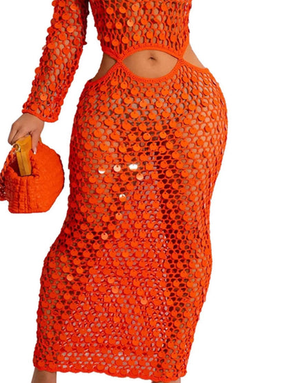 Pailletten-Maxikleid mit Netzeinsatz