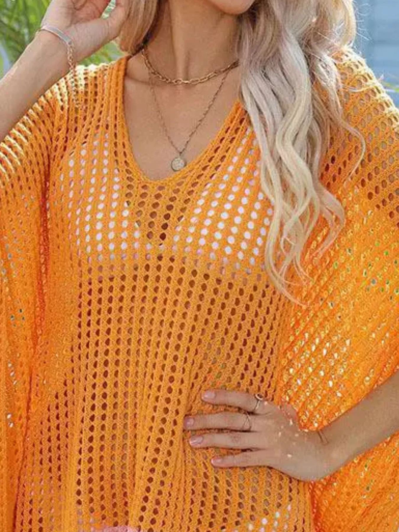 Crochet Rainbow Trim Cover-Up Dress