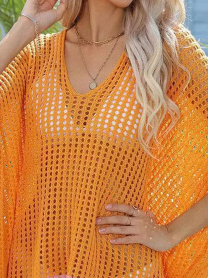 Crochet Rainbow Trim Cover-Up Dress