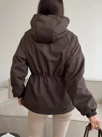 Drawstring Waist Hooded Windbreaker Outerwear