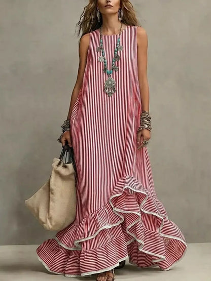 Striped Ruffle Hem Maxi Dress