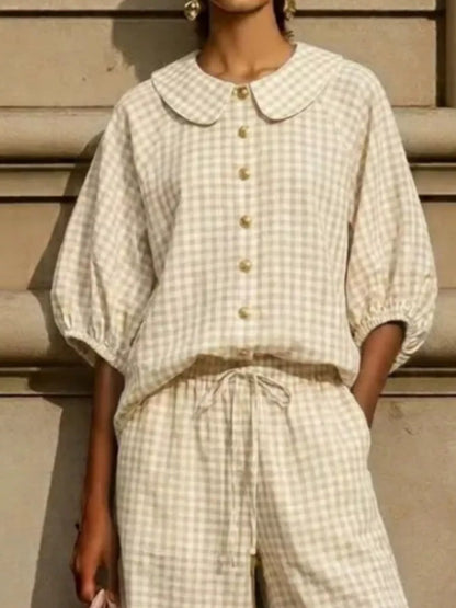 Full Size Plaid Button Up Shirt and Pants Set Plus Size