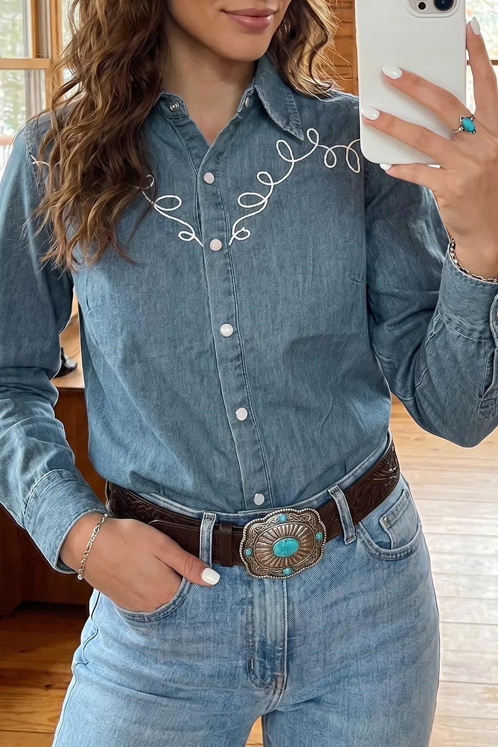 Embroidered Western Denim Top
