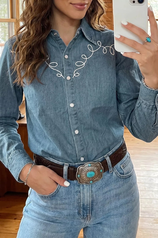 Embroidered Western Denim Top