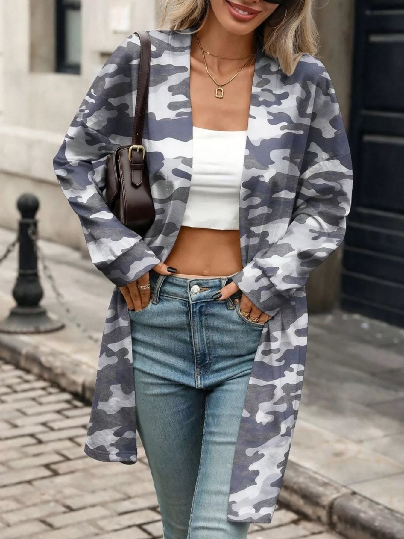 Printed Open Front Cardigan