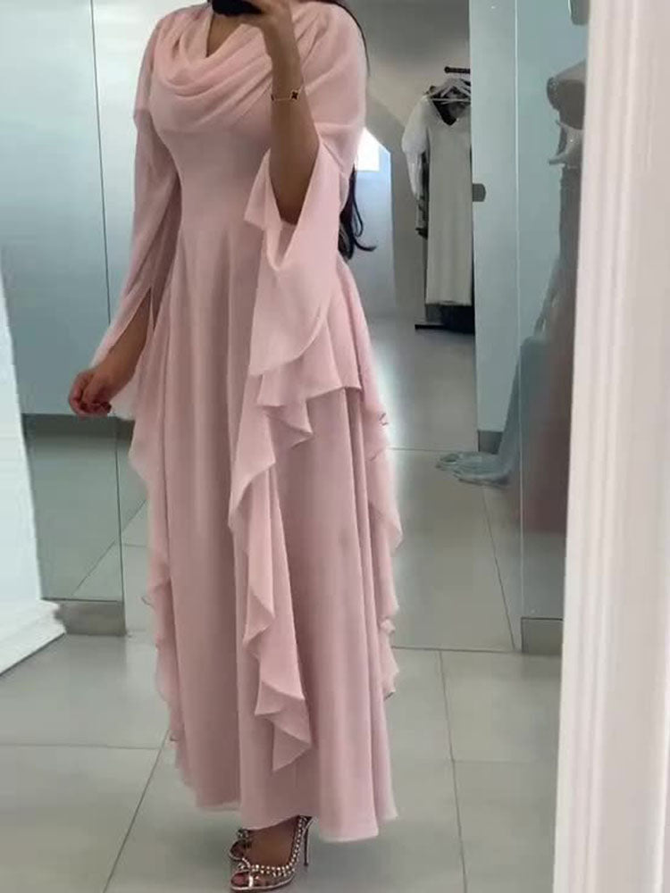 Gentle Ruffled Edge Evening Dress