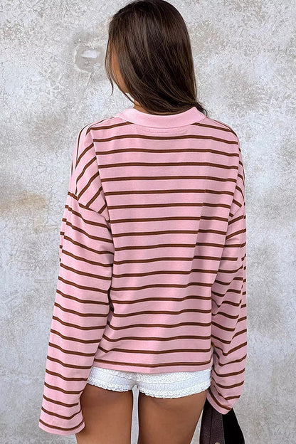 Stripe Striped Long Sleeve Collar Shift Top
