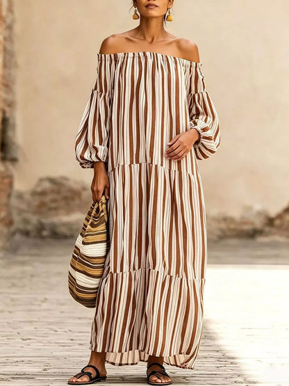 Off-Shoulder Striped Maxi Dress