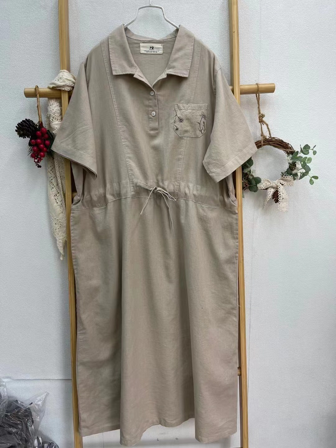 Summer lapel japanese style loose dress