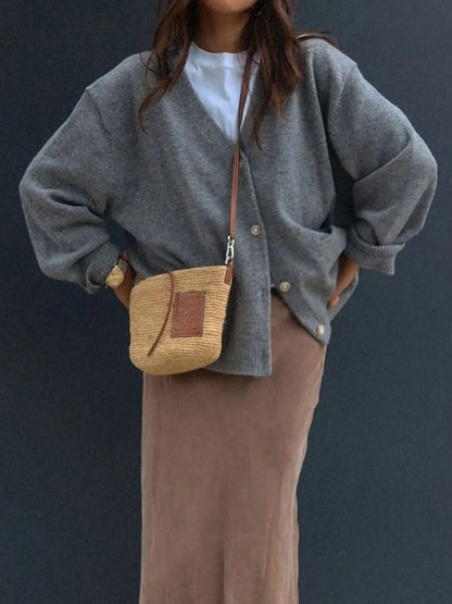 Button-Front Long Sleeve Cardigan