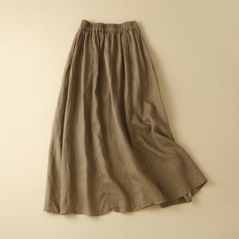 Literary lazy design sense of cotton and linen skirt