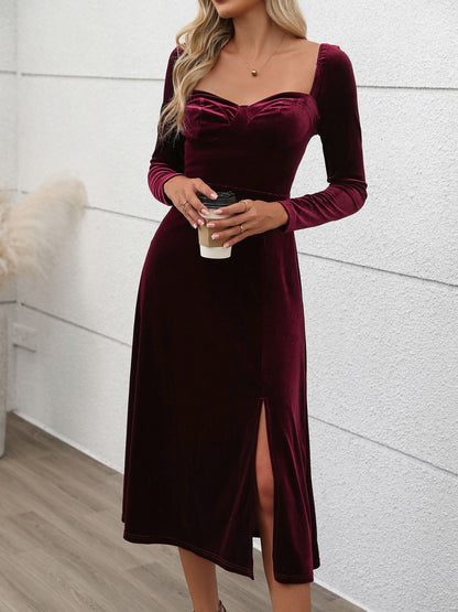 Blue Zone Planet | Perfee Sweetheart Neck Long Sleeve Midi Dress