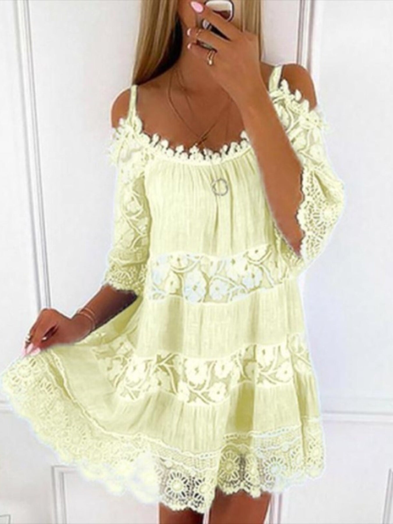 Full Size Bohemian Lace Cold Shoulder Mini Dress Plus Size