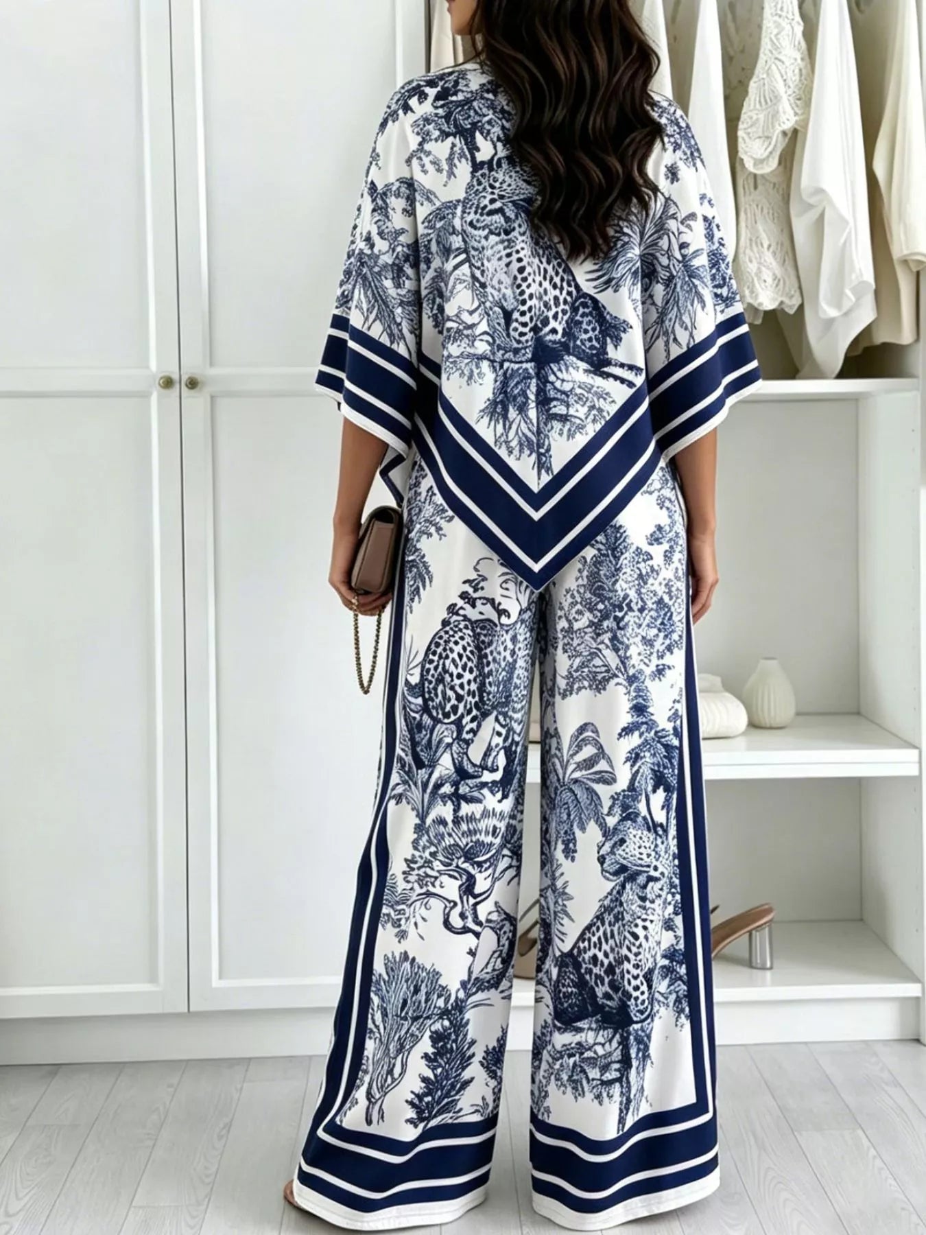 Asymmetrical Printed Top and Wide-Leg Pants Set