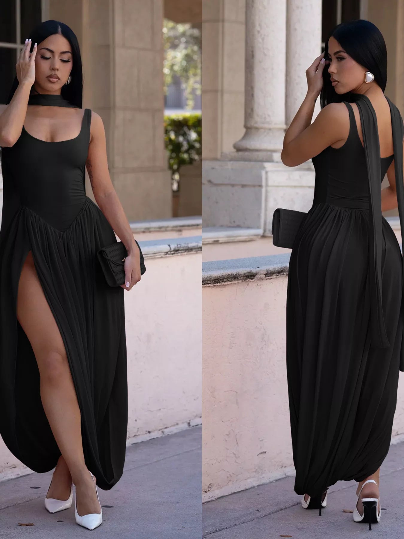 Tina's Scoop Neck Slit Maxi Dress
