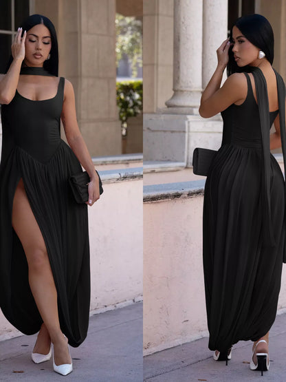 Tina's Scoop Neck Slit Maxi Dress