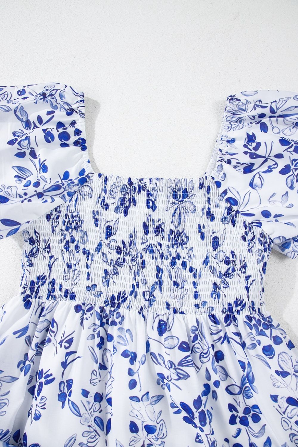 Smocked Printed Square Neck Puff Sleeve Dress