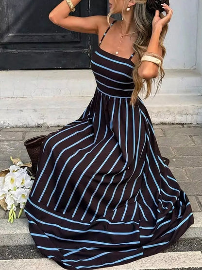 Cutout Back Striped Maxi Dress