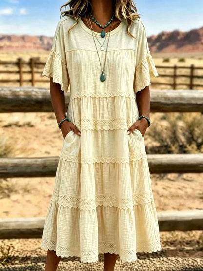Plus Size Tiered Ruffle Sleeve Midi Dress with Pockets