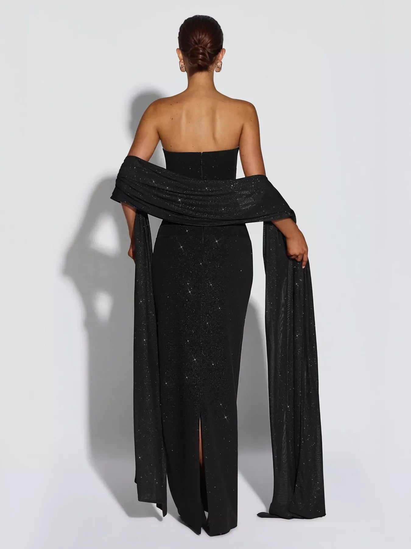 Slit Glitter Tube Maxi Dress with Scarf