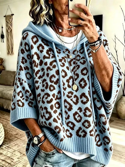 Women's Leopard Print Drawstring Hooded Sweater