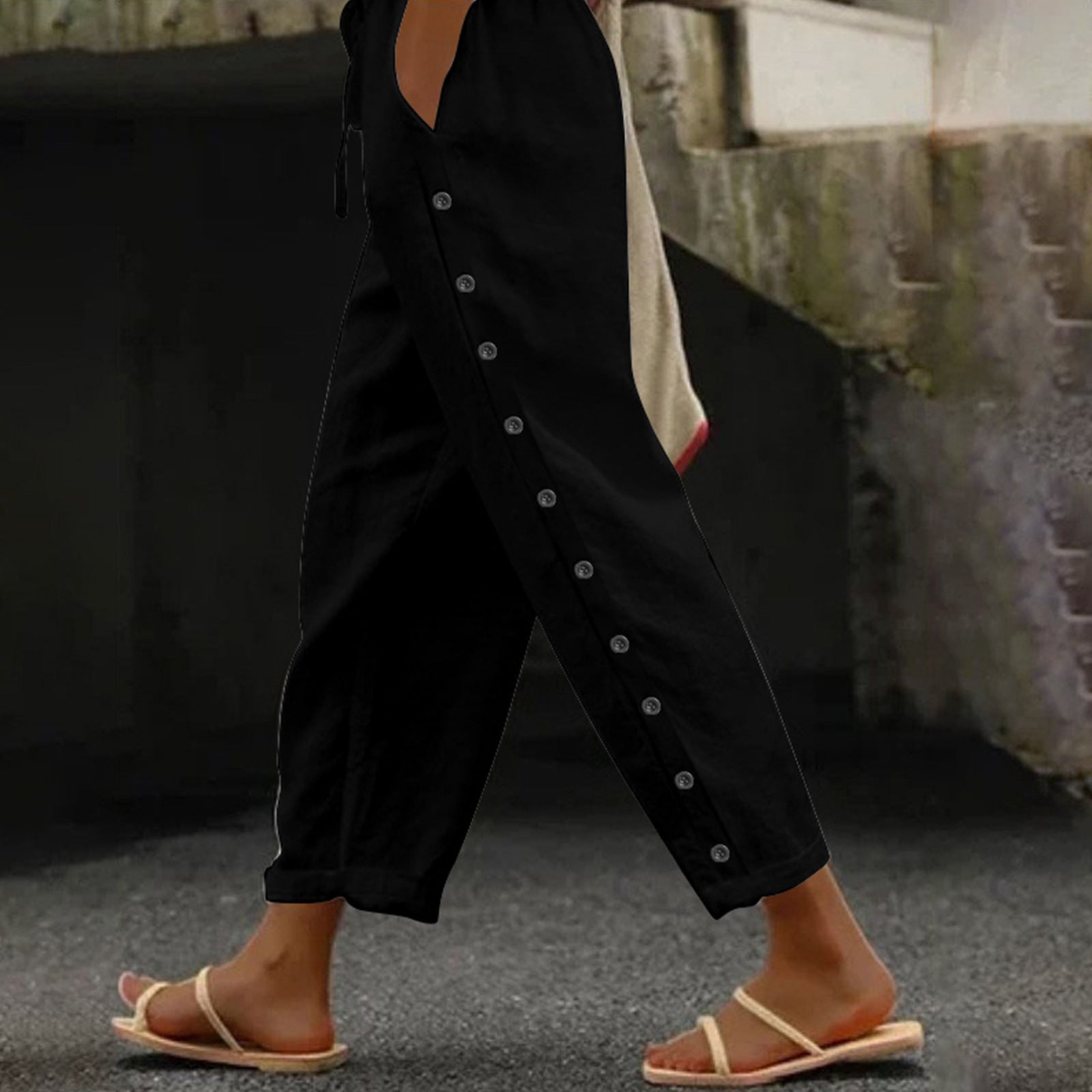 Casual Patchwork Button Pants