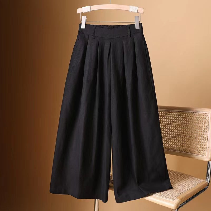 Cotton and linen cropped wide-leg culottes