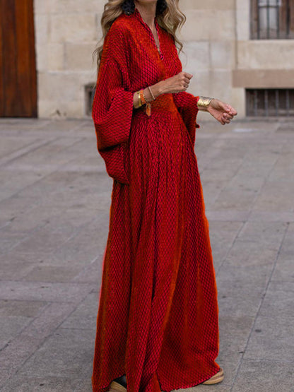 Elegant V-Neck Maxi Dress with Flowy Sleeves