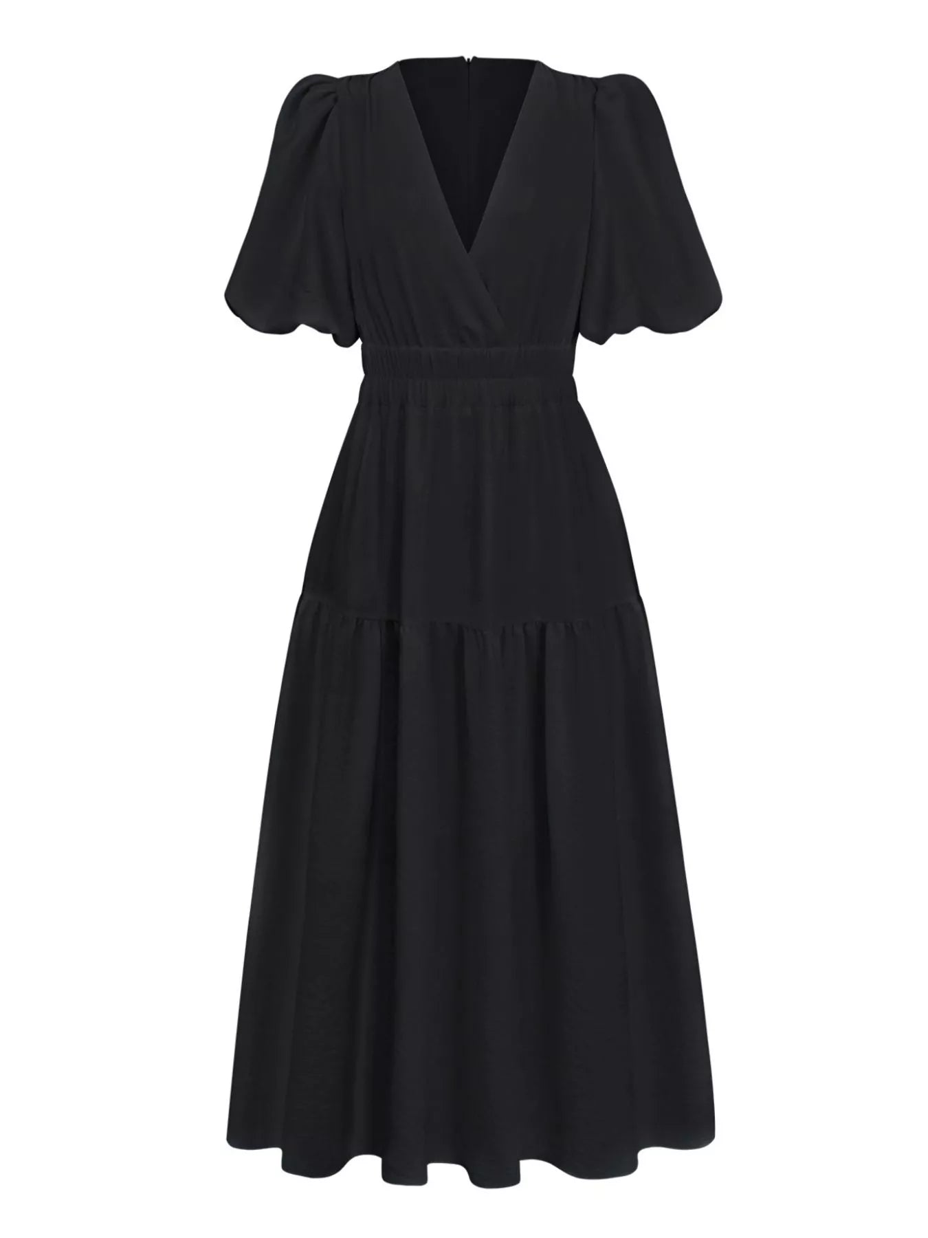 Elegant Puff Sleeve V-Neck Midi Dress