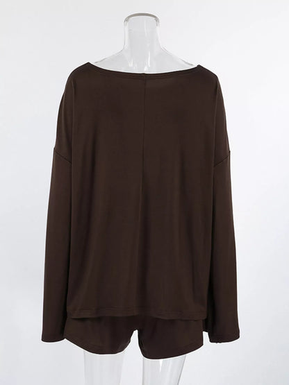 Oversized Long Sleeve Top and Shorts Lounge Set