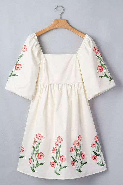Floral Puff Sleeve Babydoll Dress