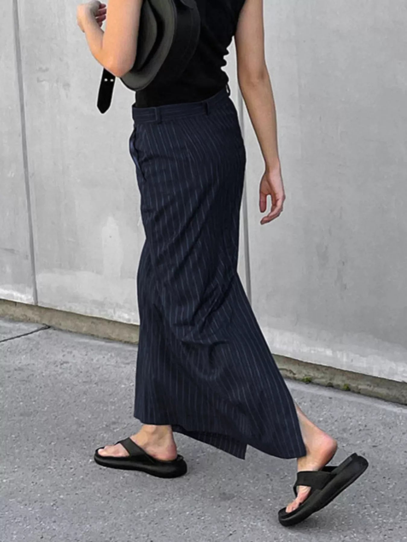 Slit Striped Maxi Skirt